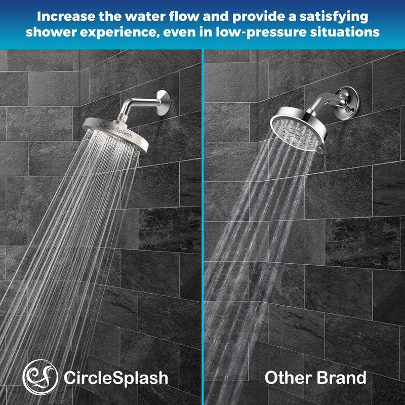 CircleSplash High Pressure Shower Head - Anti-Clogging Silicone Nozzles - 2.5 GPM Removable Restrictor - Easy to Clean Adjustable Replacement - easy to install with Plumbers Tape - 6 inch - Brushed Nickel Finish - Image 4